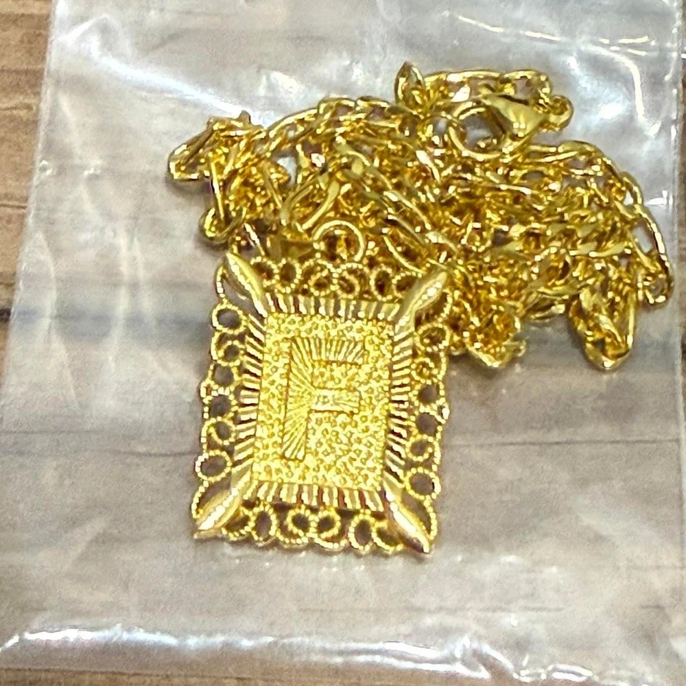 Lot of 6 Gold Plated Square Initial Pendant Necklaces Hip Hop D F R Rare